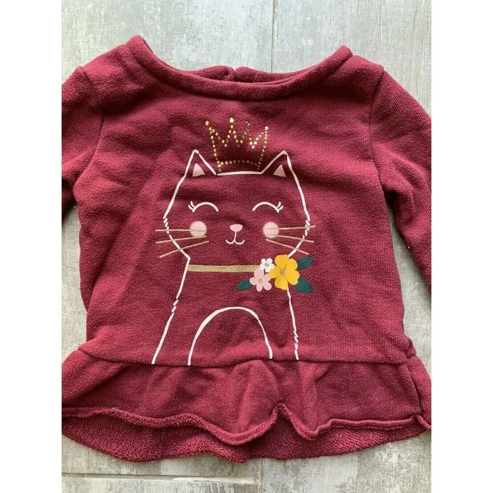 Toddler Girls Kids Sequin Rhinestone Princess Cat Sweater Peplum Top Maroon 4T